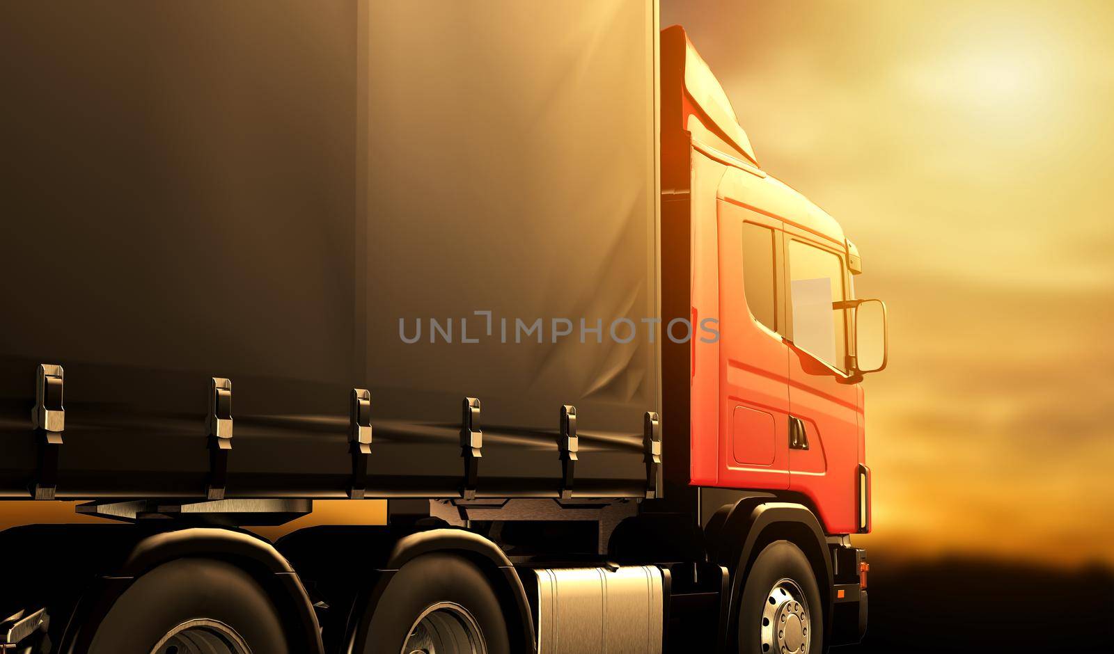 Red truck at sunset: 3D illustration