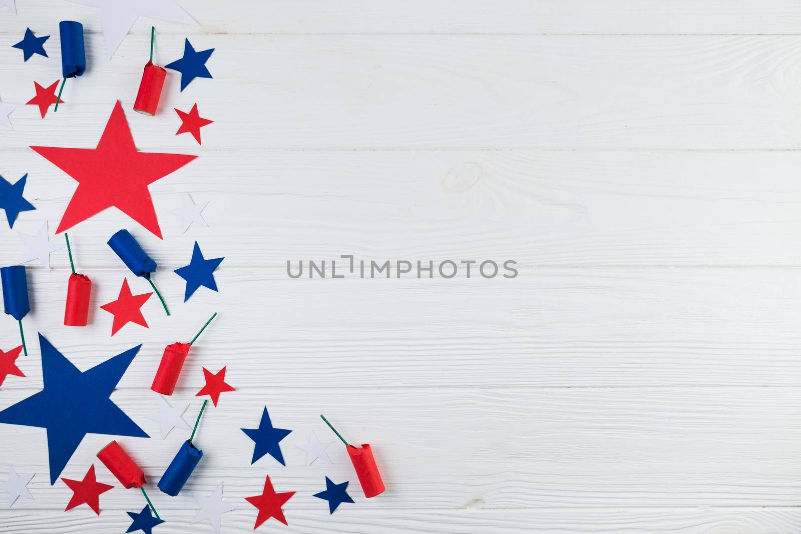 flat lay usa stars firecrackers by Zahard