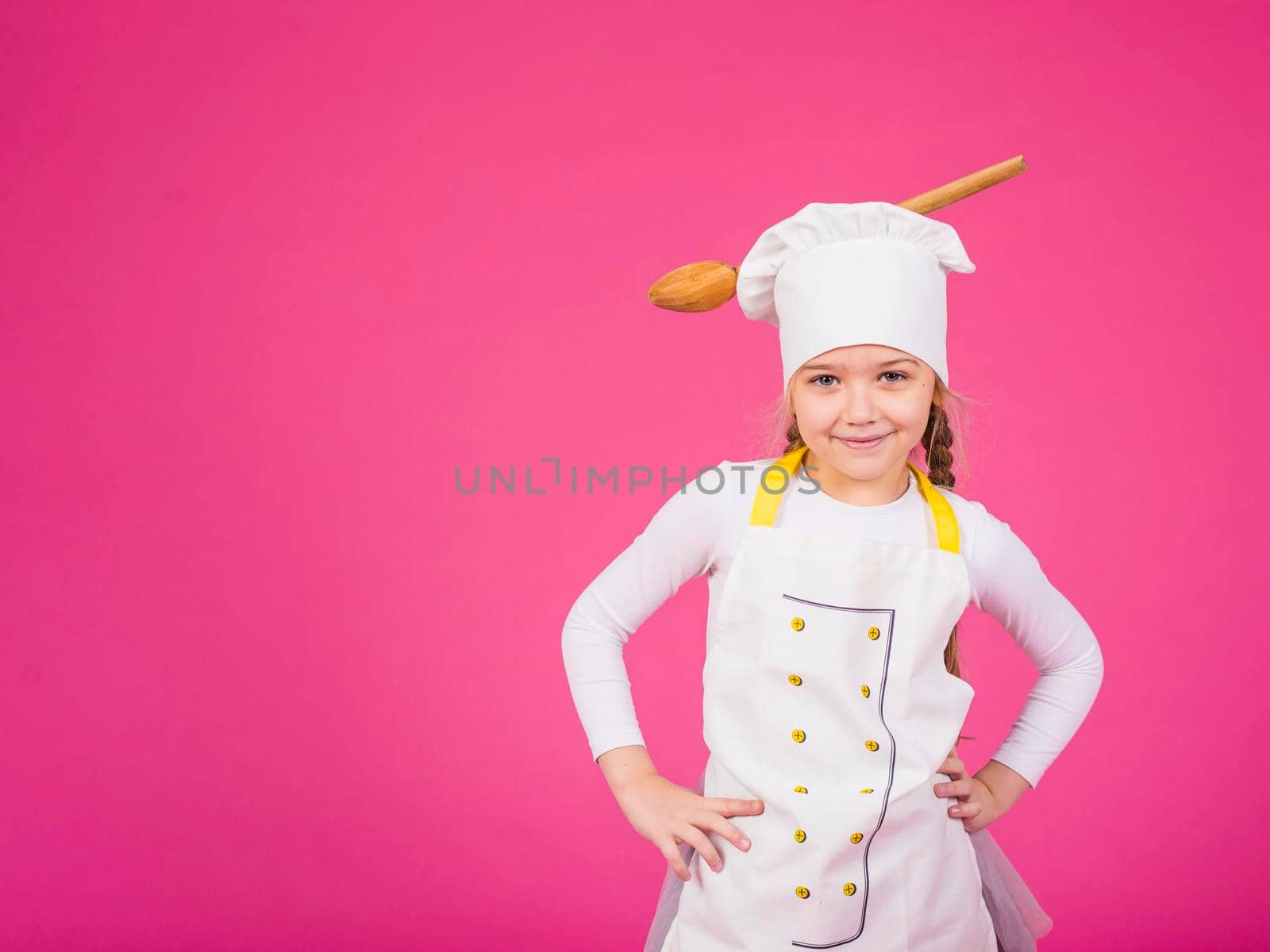 cute girl cook standing with ladle chefs hat by Zahard