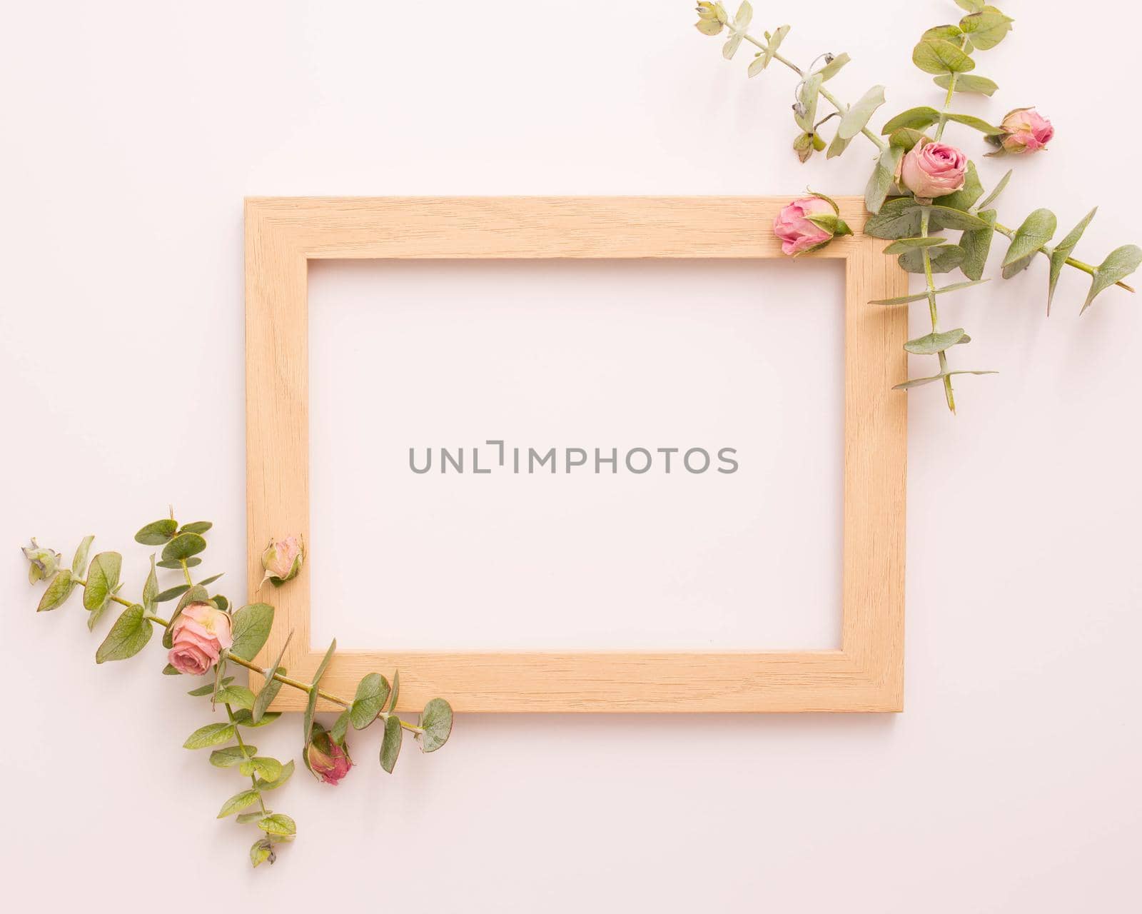 wooden picture frame decorated with pink roses eucalyptus by Zahard