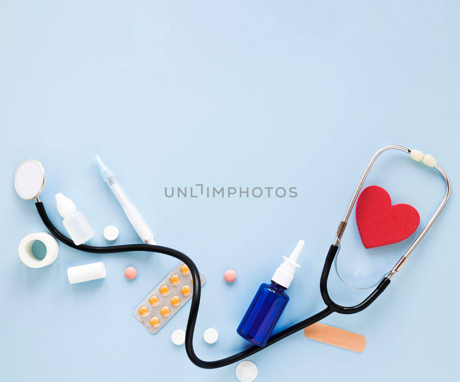 top view professional stethoscope with pills by Zahard