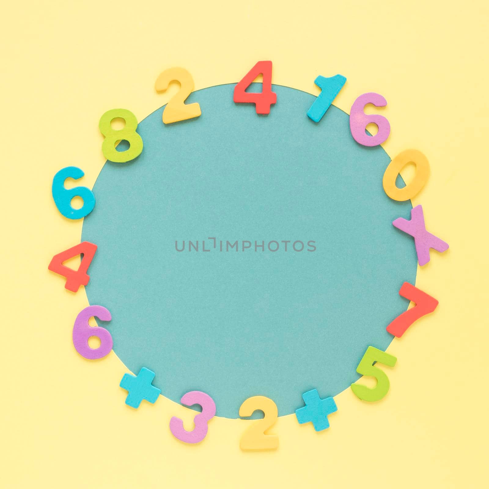 colourful math numbers frame surrounding blue circular shape by Zahard