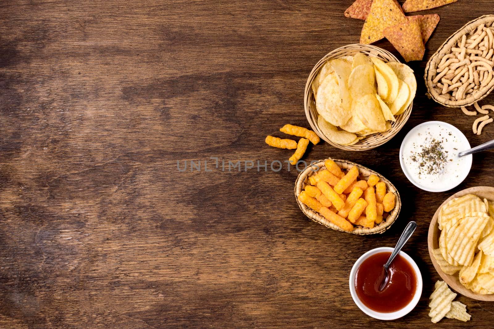 top view assortment chips with copy pace by Zahard