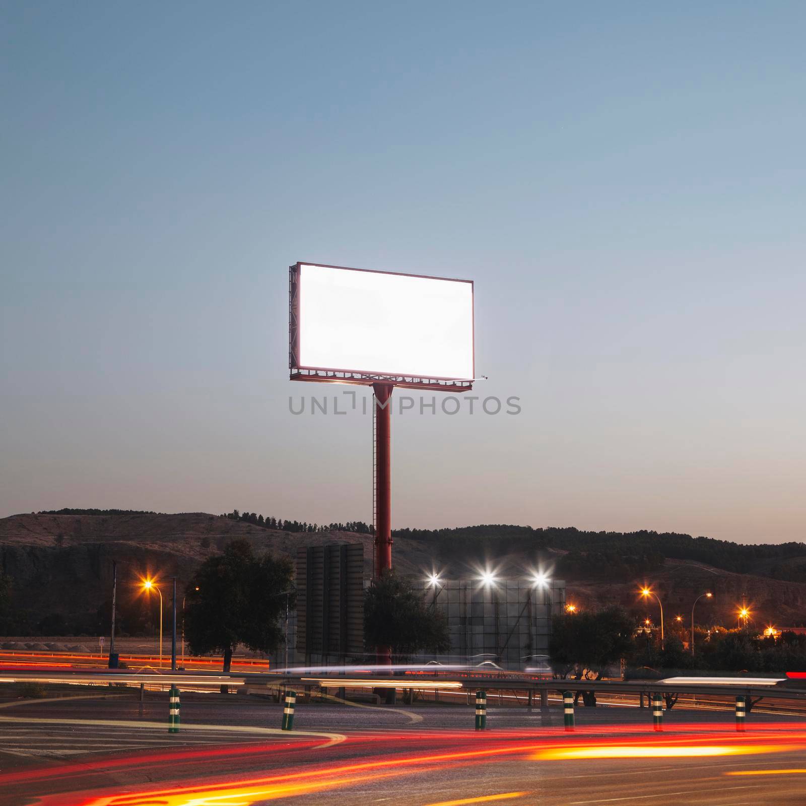 blank advertising billboards illuminated highway night