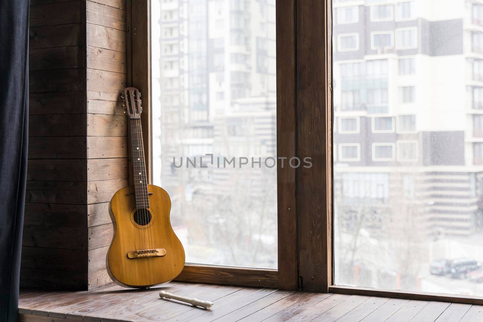 classical guitar modern city urban apartment by Zahard