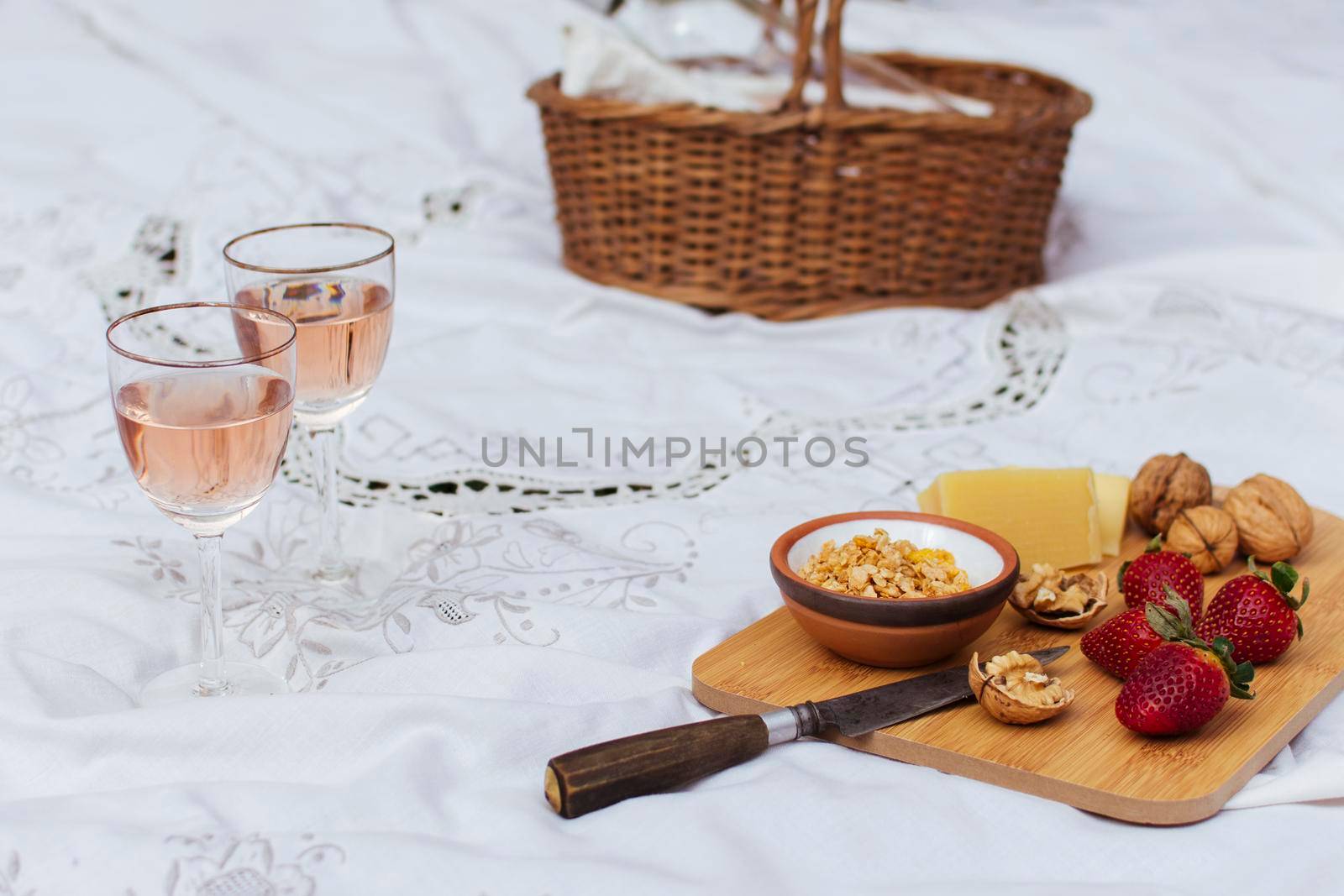 high angle picnic white sheet