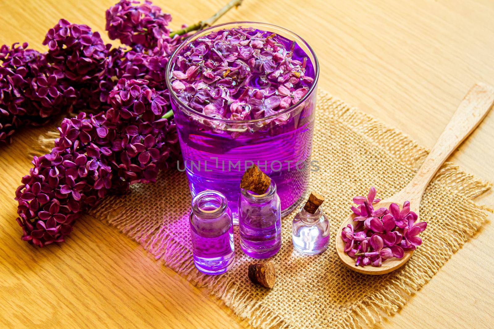 lilac oil in small bottles. selective focus.nat