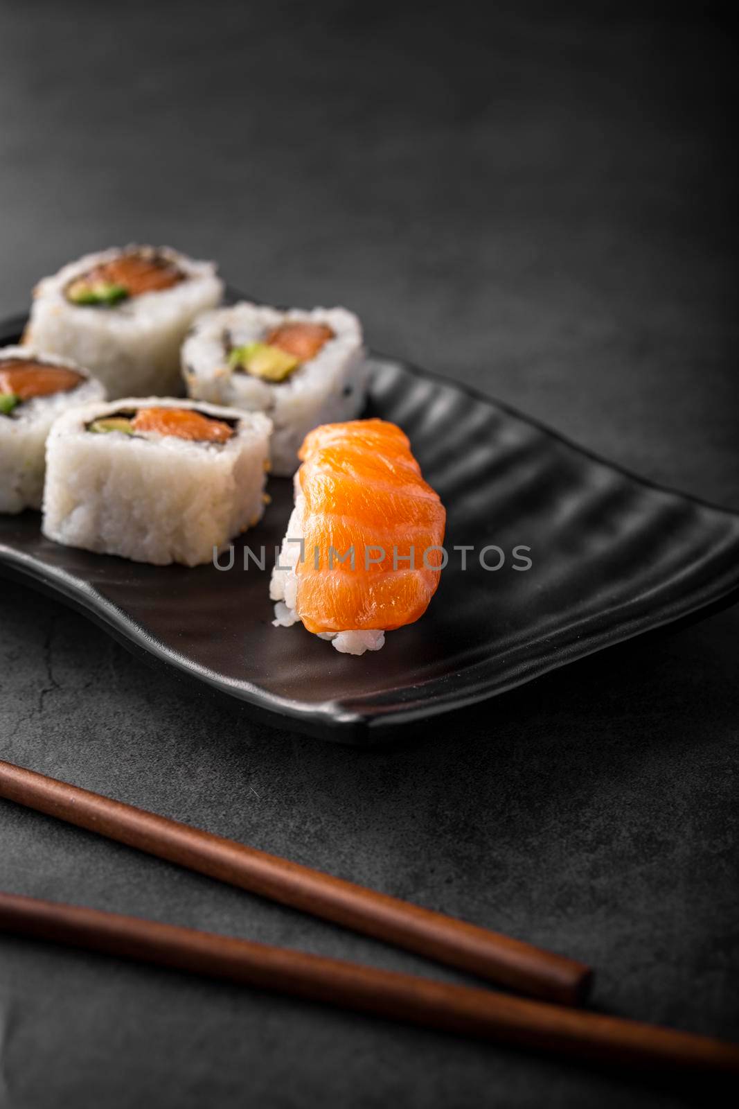 close up nigiri maki sushi