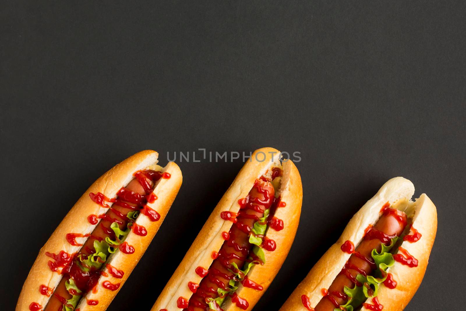 top view delicious hot dogs by Zahard