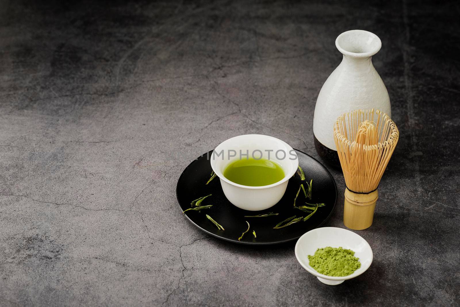 high angle matcha tea cup plate