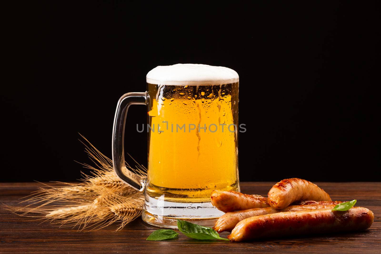 close up beer mug with sausages by Zahard