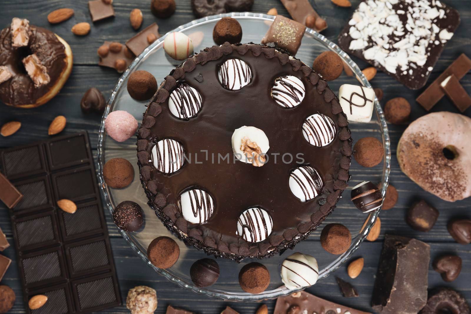 top view chocolate cake with chocolate stuff by Zahard