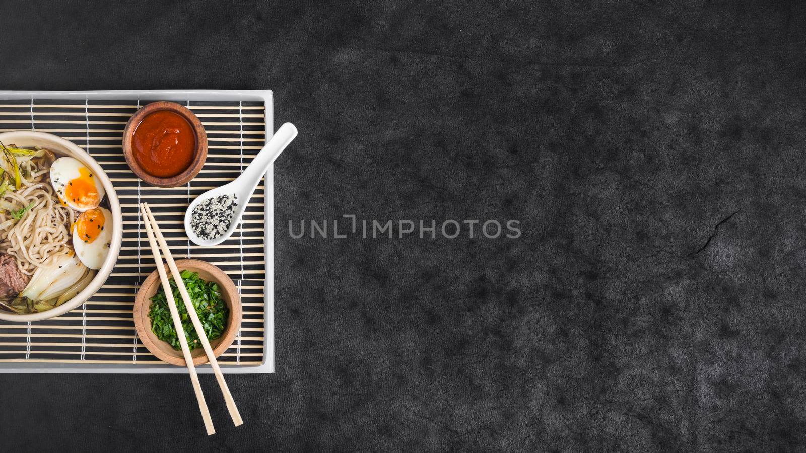 asian ramen noodles with eggs sauces placemat by Zahard