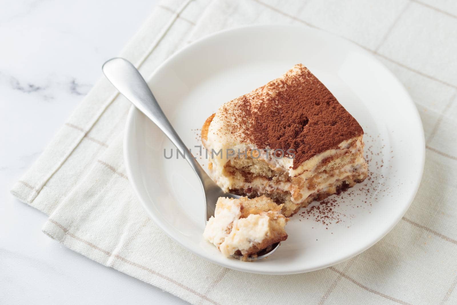 Piece of Homemade Tiramisu cake dessert by Gudzar