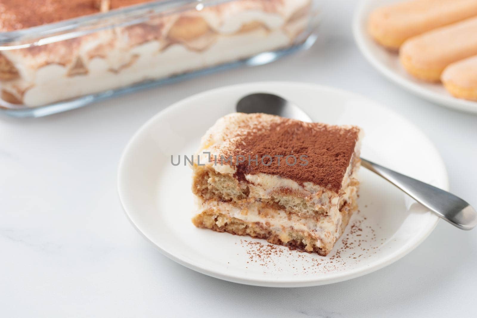 Piece of Homemade Tiramisu cake dessert by Gudzar