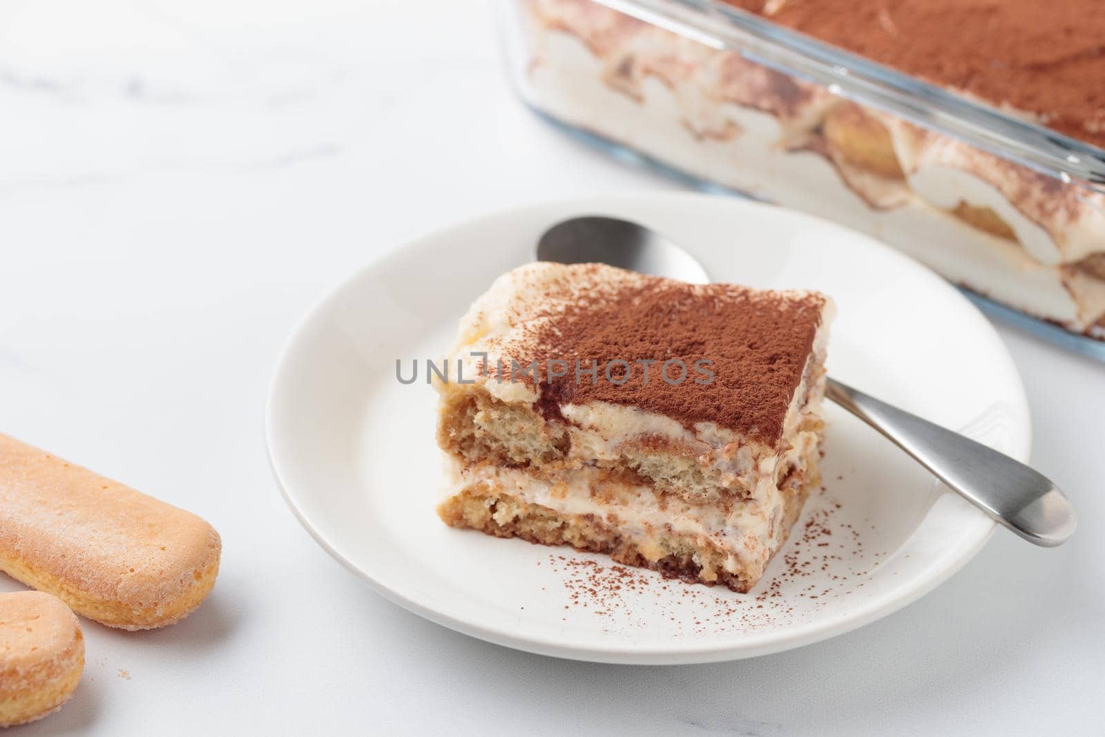 Piece of Homemade Tiramisu cake dessert by Gudzar