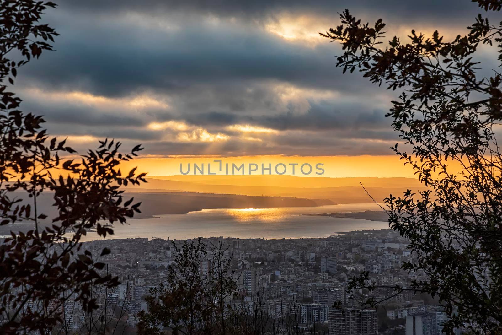 Stunning sunset over the city. Varna, Bulgaria