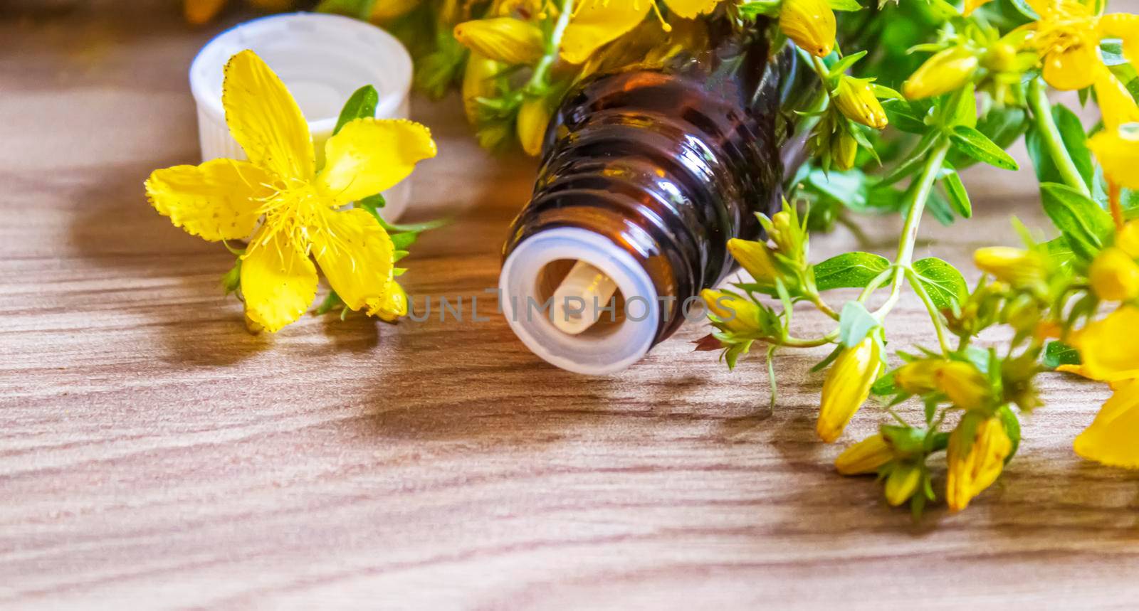 extract St. John's wort in a small jar. Selective focus.nature