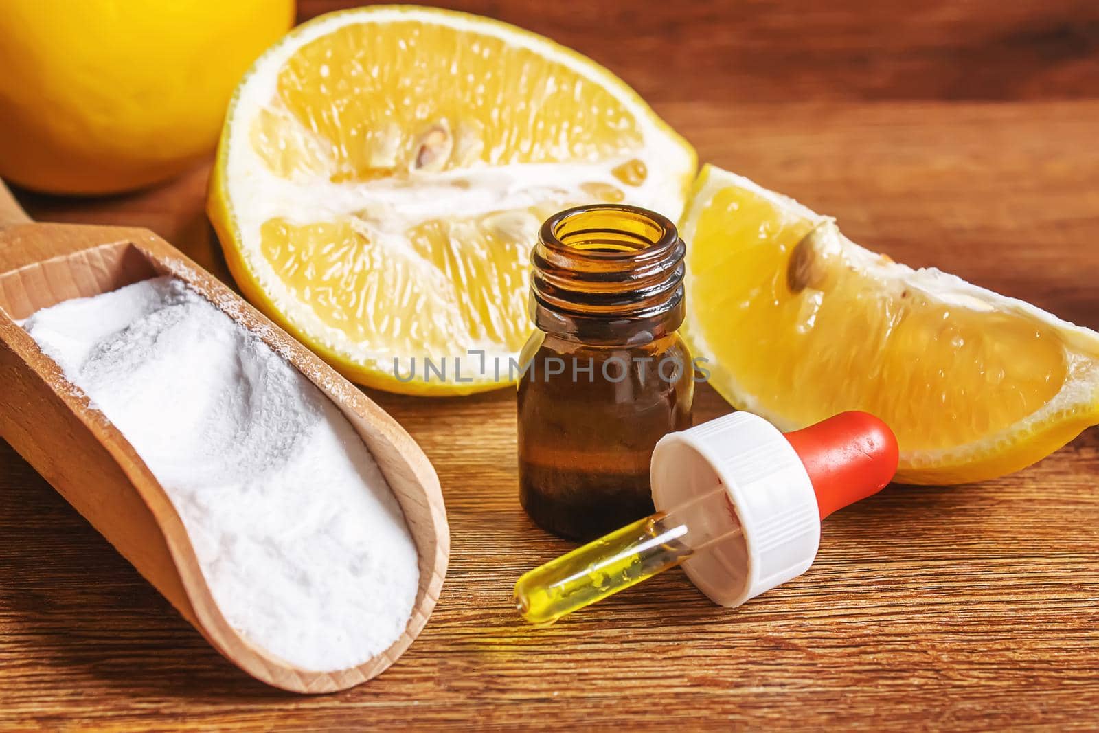 Citric acid on a wooden background. Selective focus.food