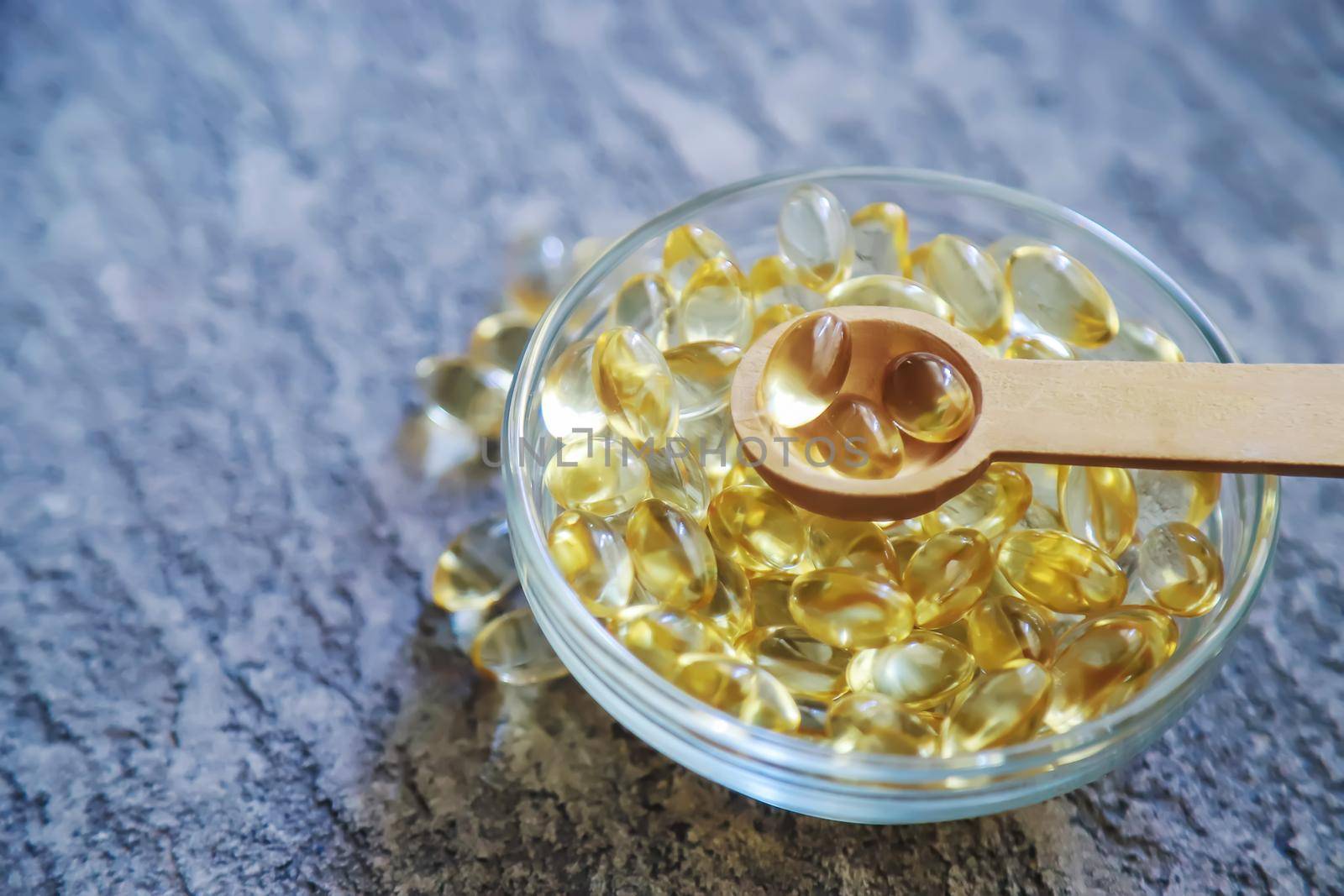 vitamin E capsules. selective focus medical