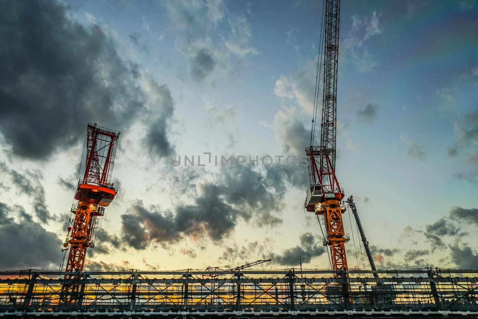 Building site of skyscrapers. Shooting Location: Tokyo metropolitan area