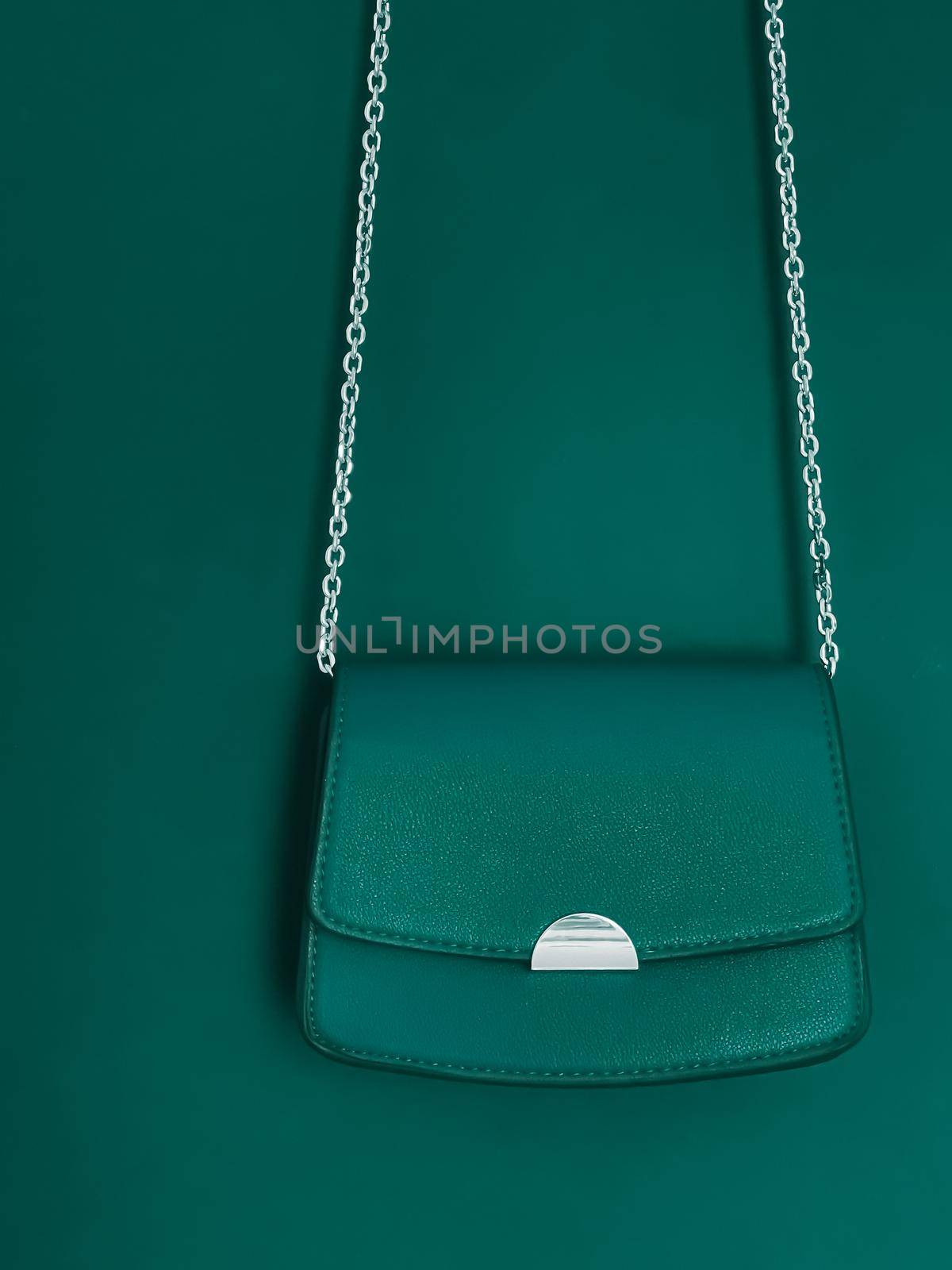 Emerald green leather purse with silver details as designer bag and stylish accessory, female fashion and luxury style handbag collection concept