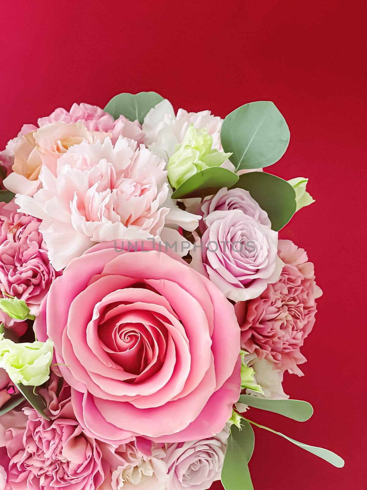 Beautiful bouquet of pink blooming flowers as holiday gift, luxury floral design by Anneleven