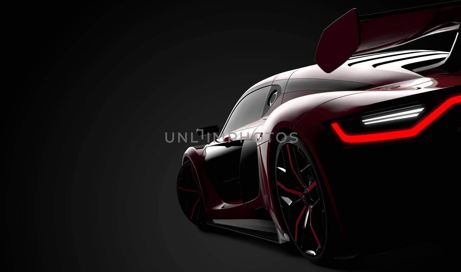 Back of a red modern sport car: 3D illustration