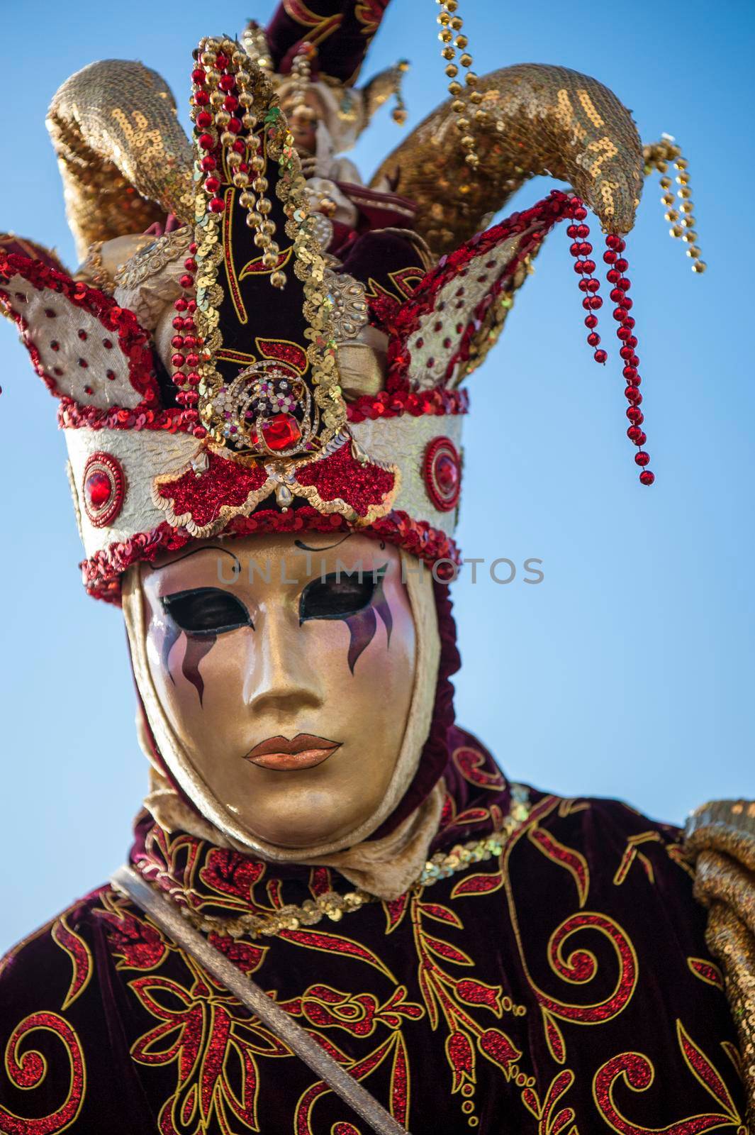 VENICE, ITALY - Febrary 22 2020: The masks of the Venice carnival 2020