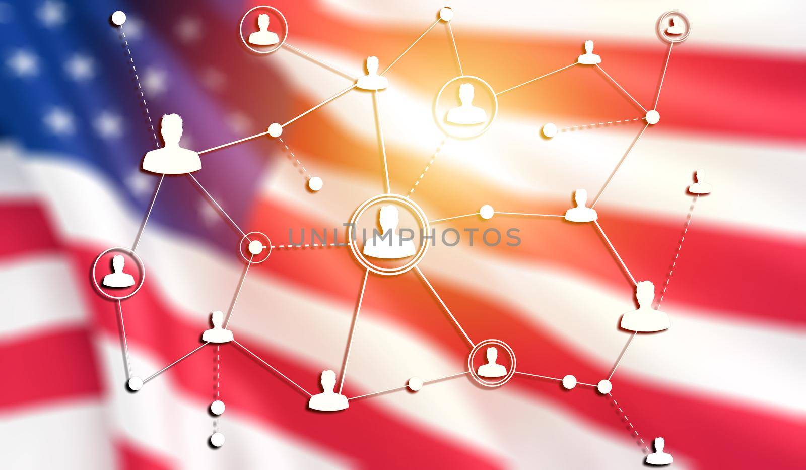 Social networking technologies on USA flag. Social media concept