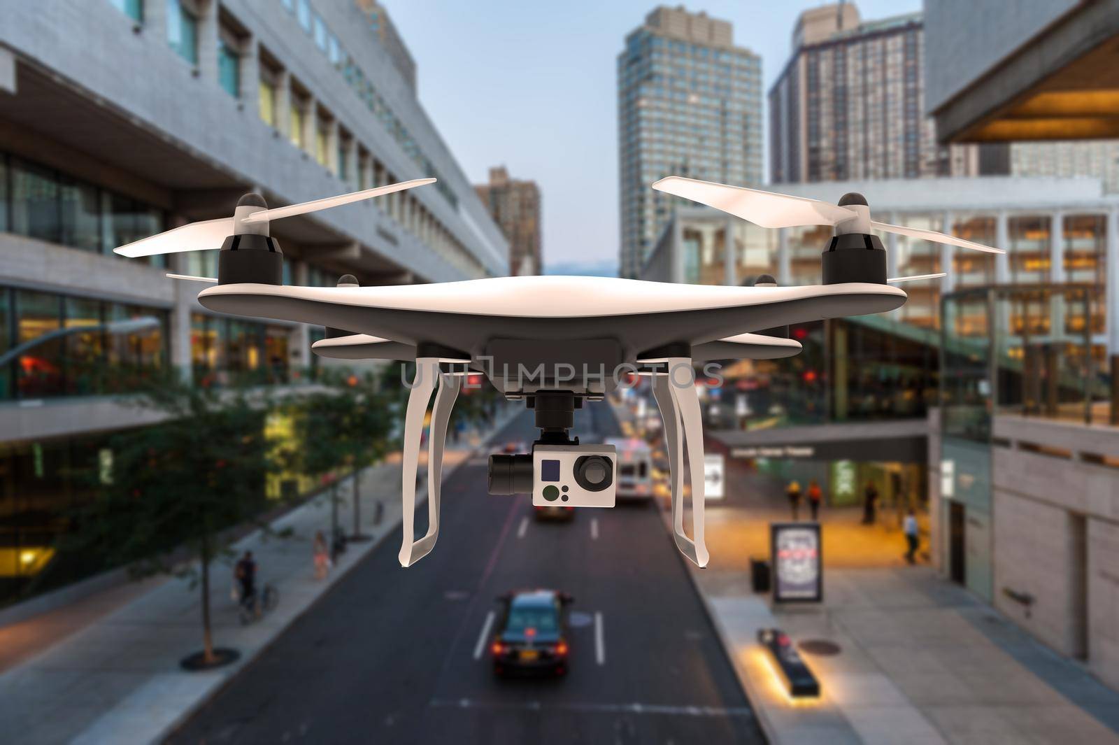 Drone with digital camera flying in a city by cla78