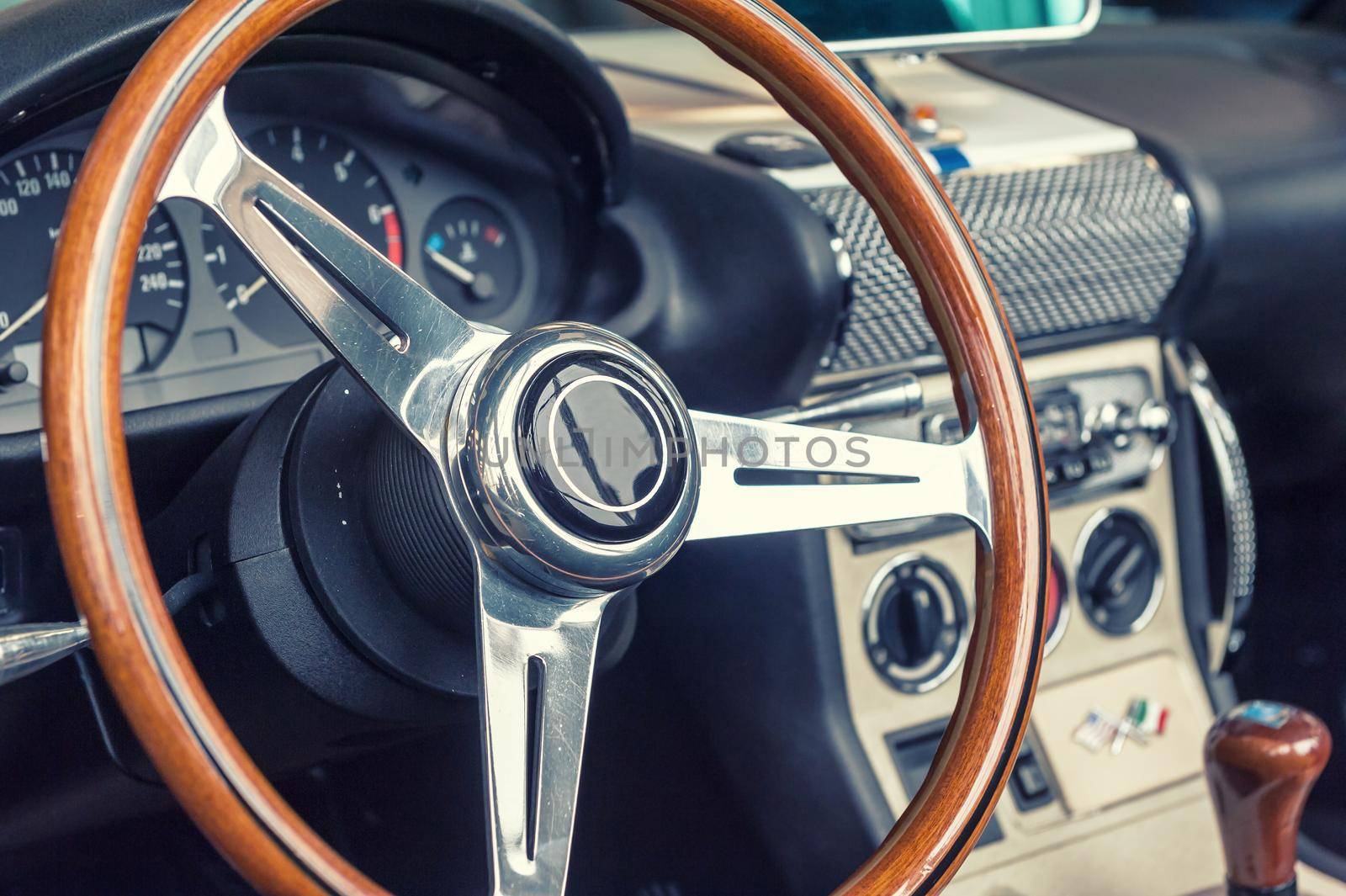 Closeup on a wheel of a vintage car