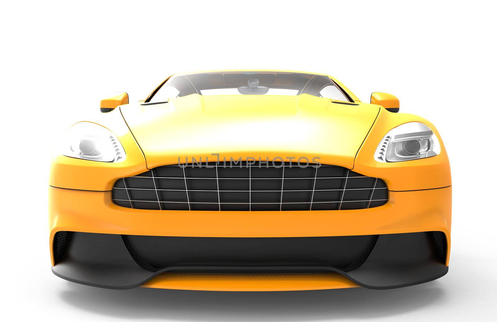 Front of a yellow sport car isolated on a white background isolated on a white background: 3D rendering