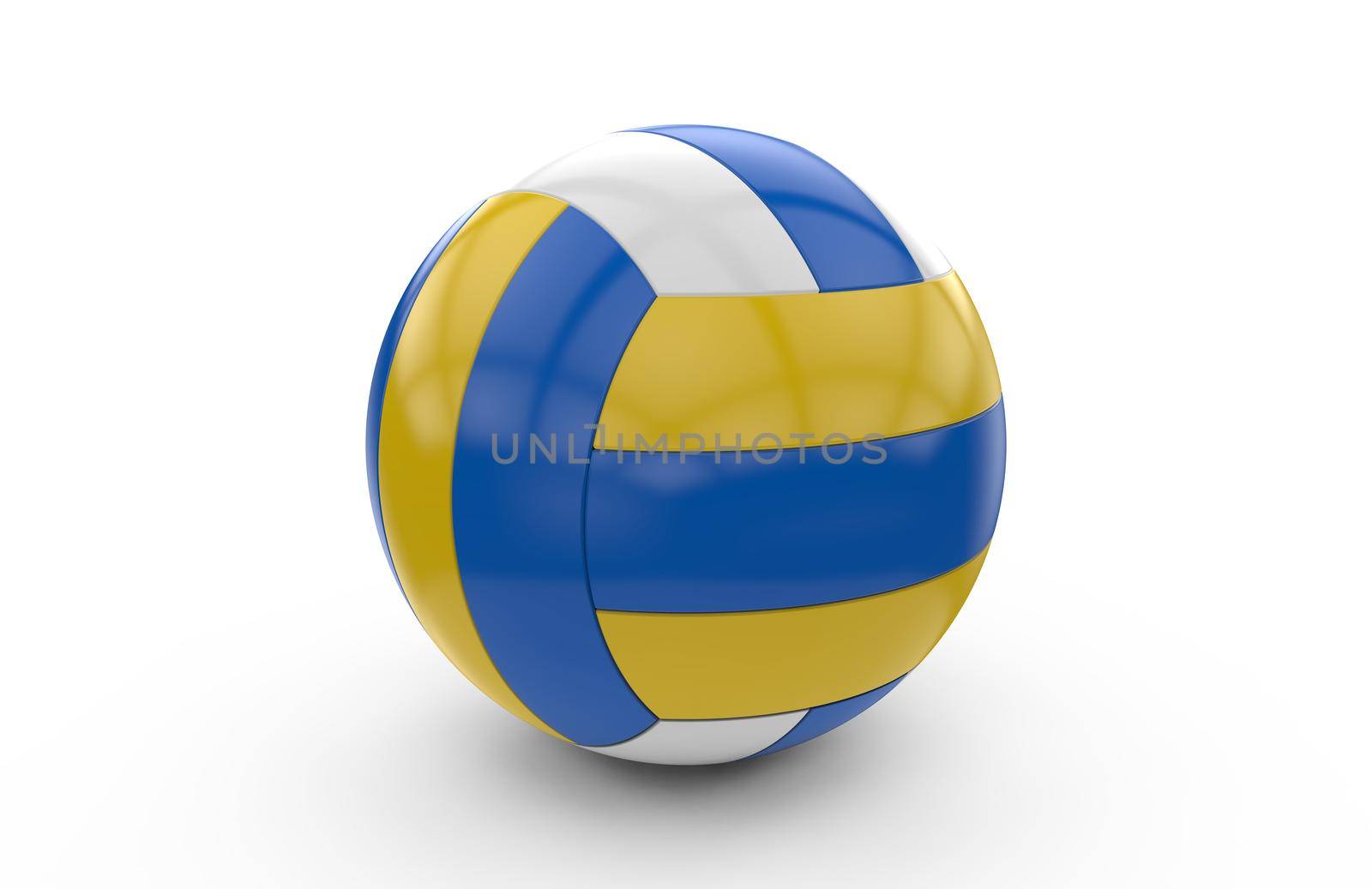 Volley ball with blue, yellow and white texture: 3D rendering