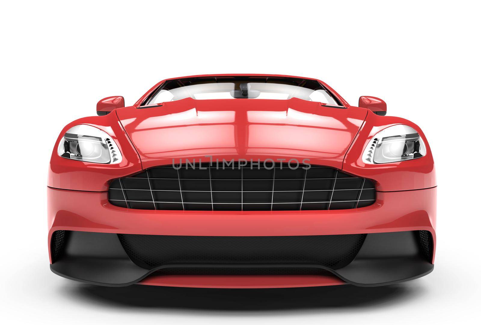 Front of a red sport car isolated on a white background isolated on a white background: 3D rendering