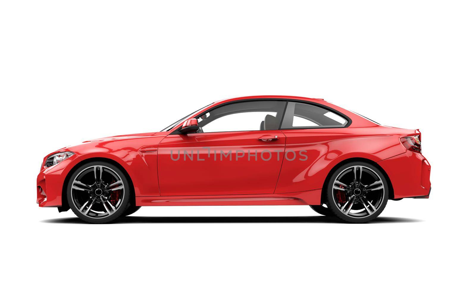 Lateral red sport car isolated on a white background isolated on a white background: 3D rendering