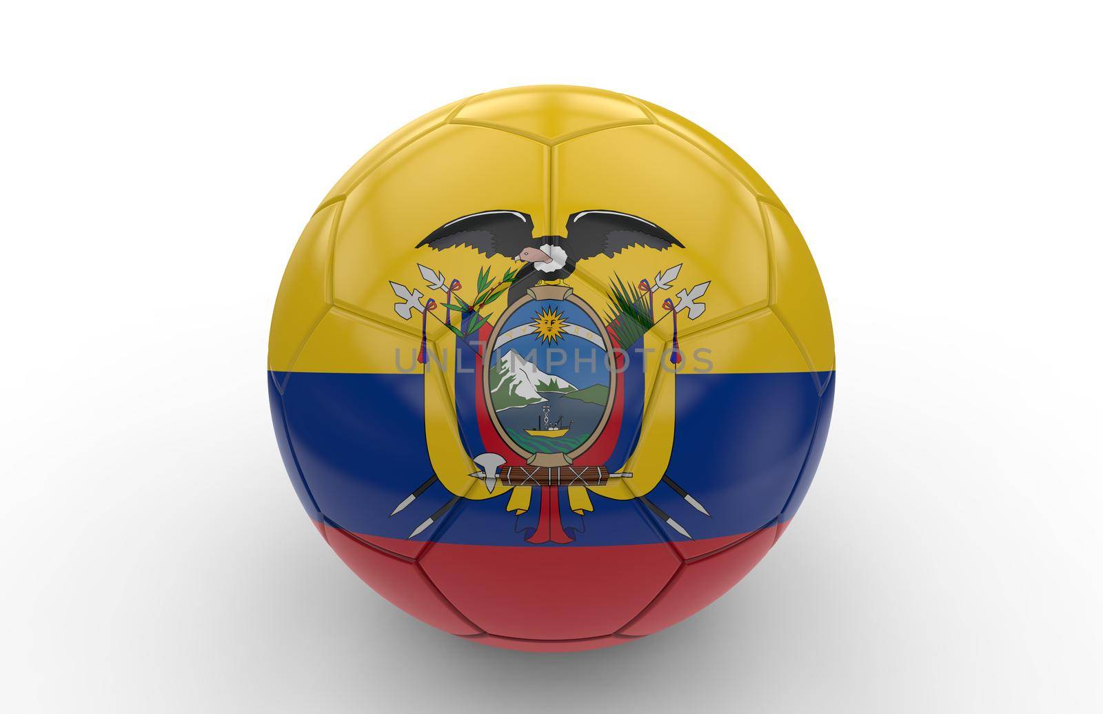 Soccer ball with Ecuador flag isolated on white background; 3d rendering