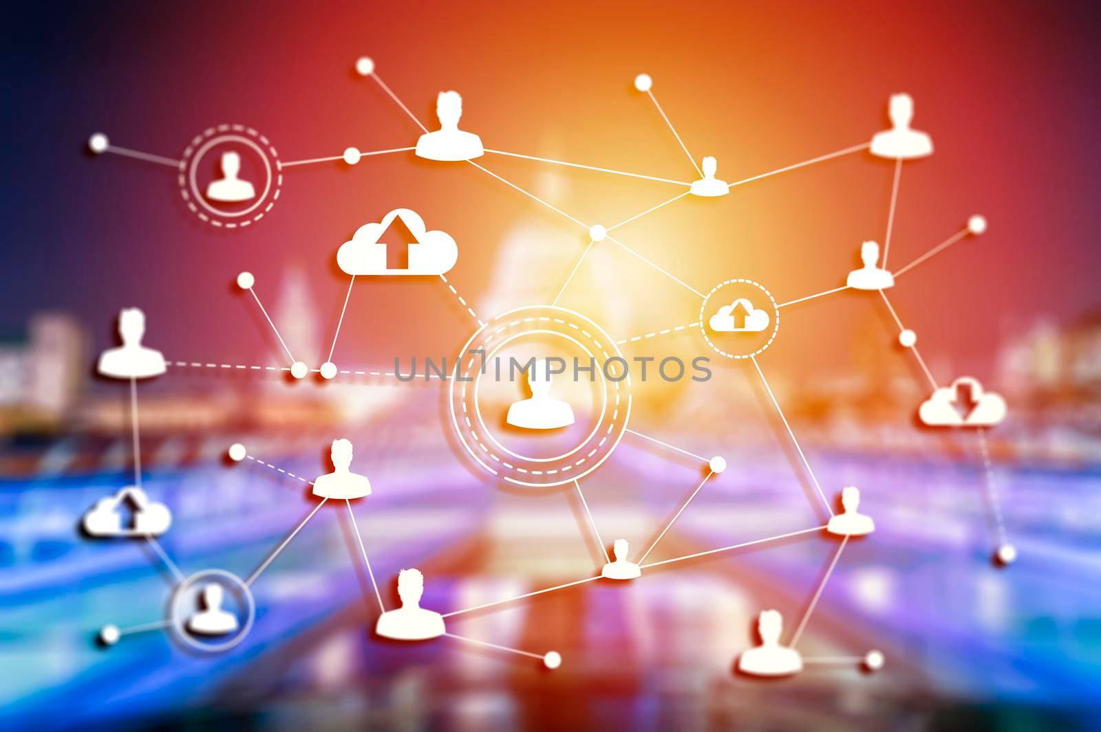 Social networking technologies on Millennium Bridge. Social media concept