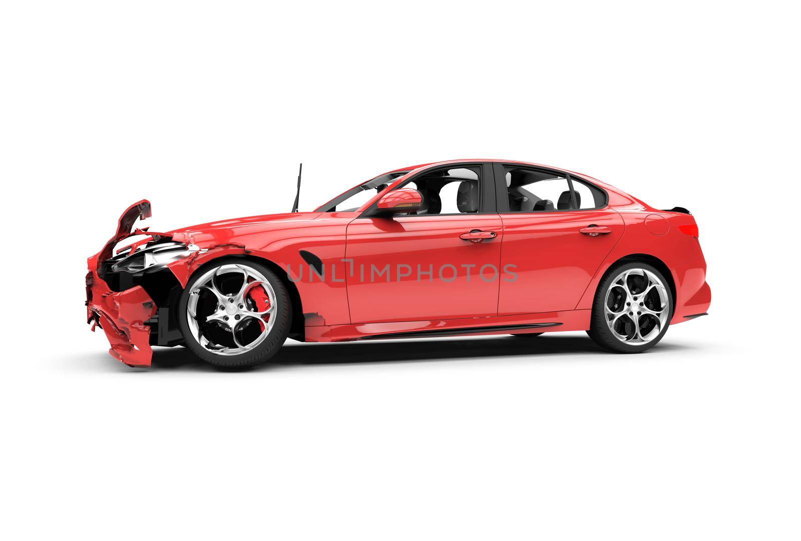 Red car crash on a white background: 3D rendering by cla78