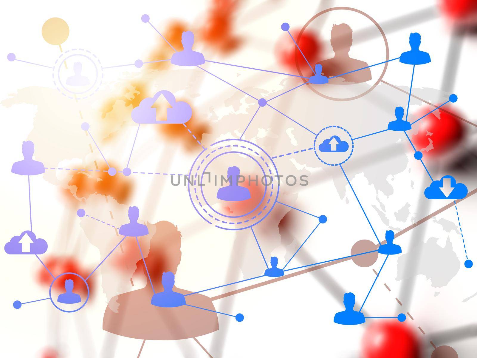 Social networking technologies over red linked sphere. Social media concept