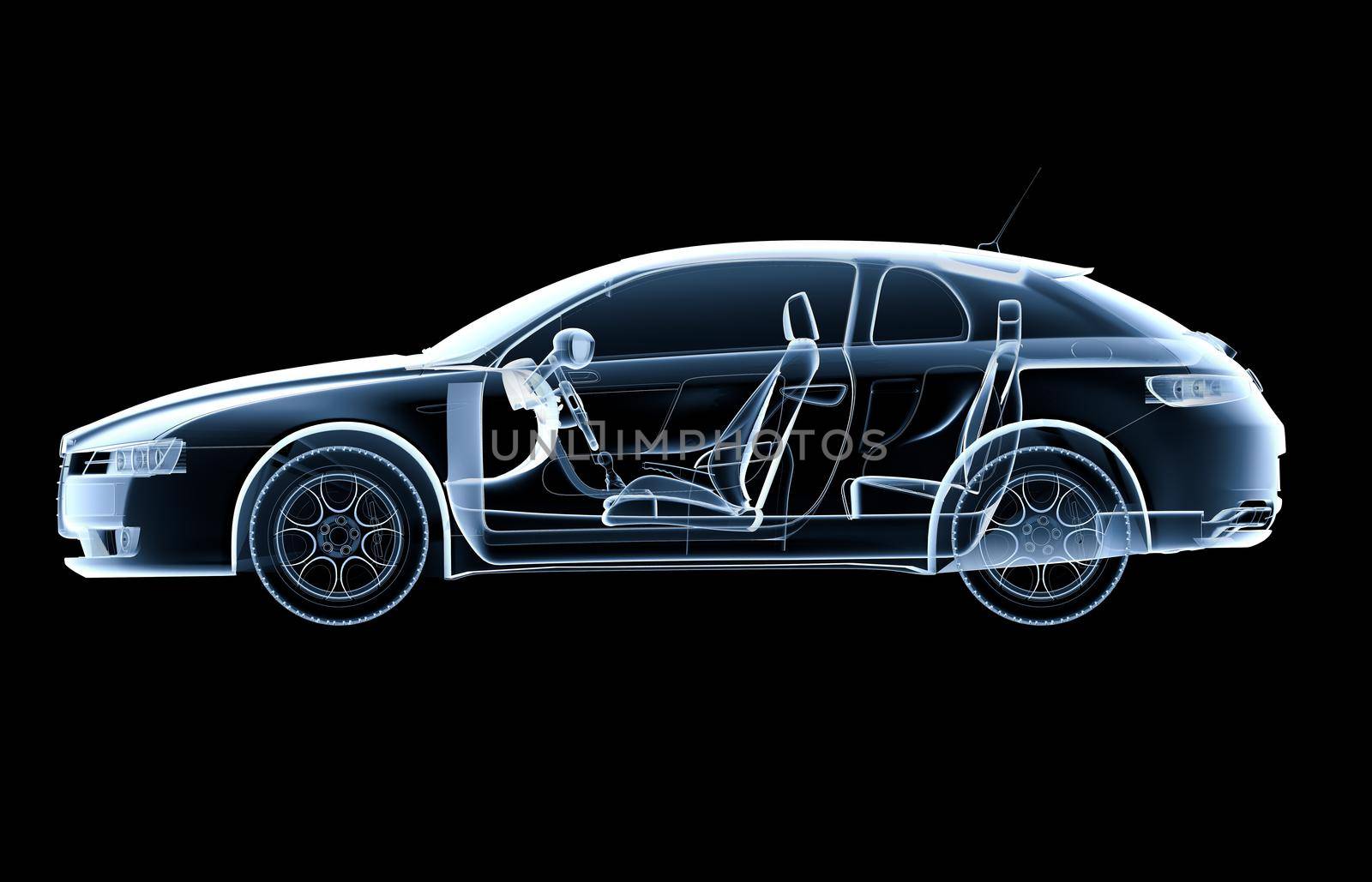 Lateral x-ray car on a black background - 3D illustration