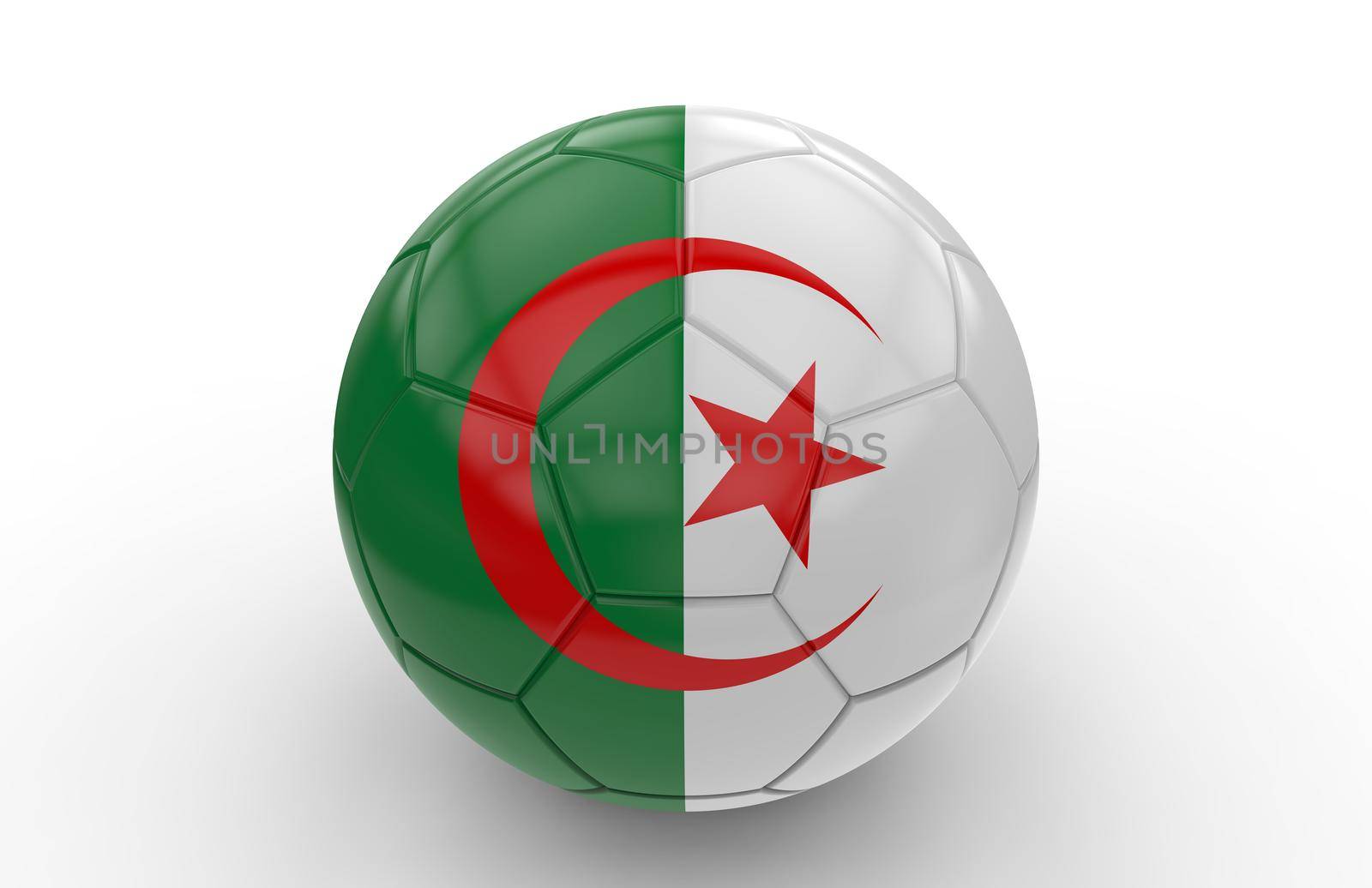 Soccer ball with Algeria flag isolated on white background; 3d rendering