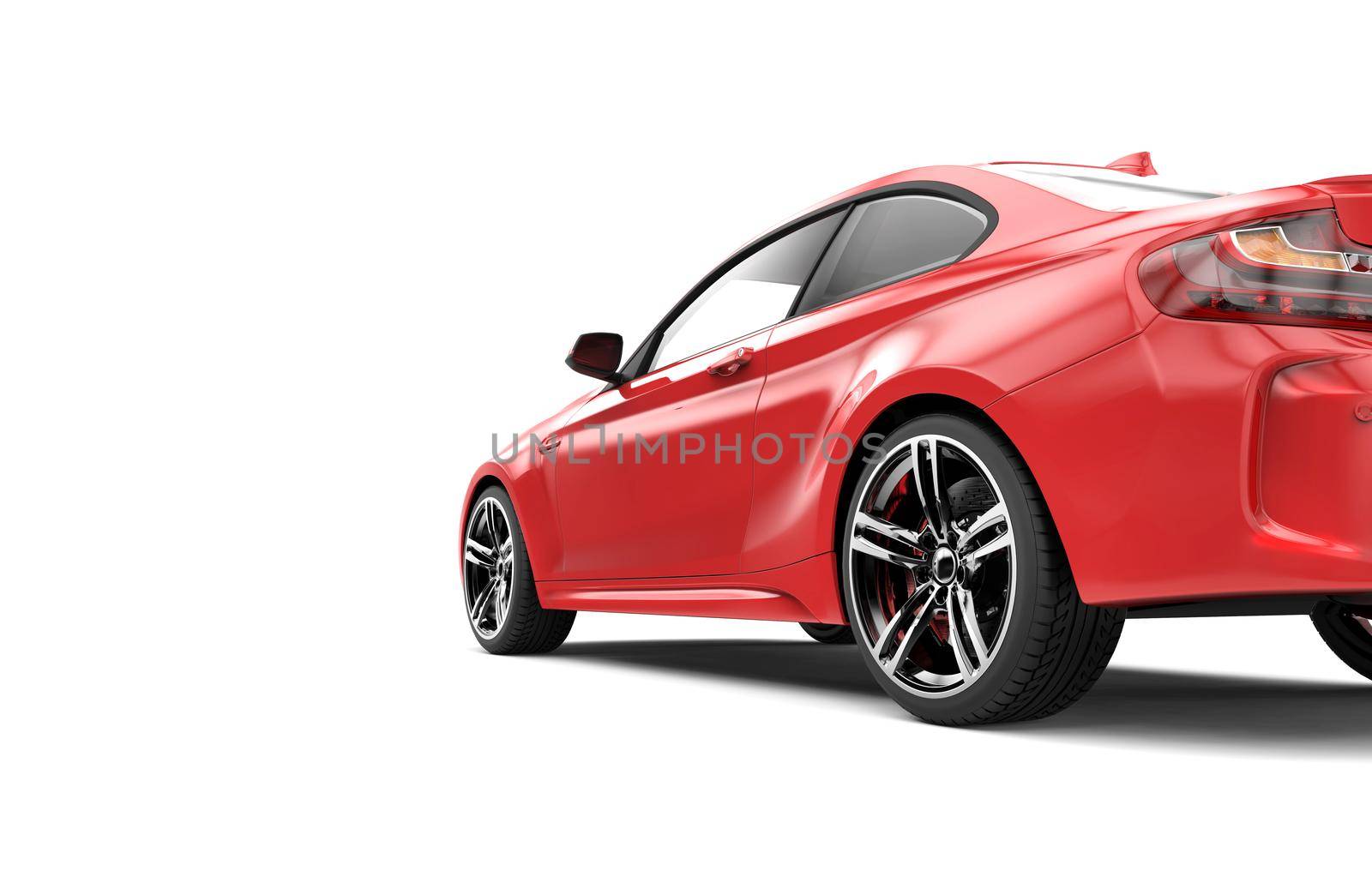 Back of a red luxury car isolated on a white background: 3D rendering by cla78