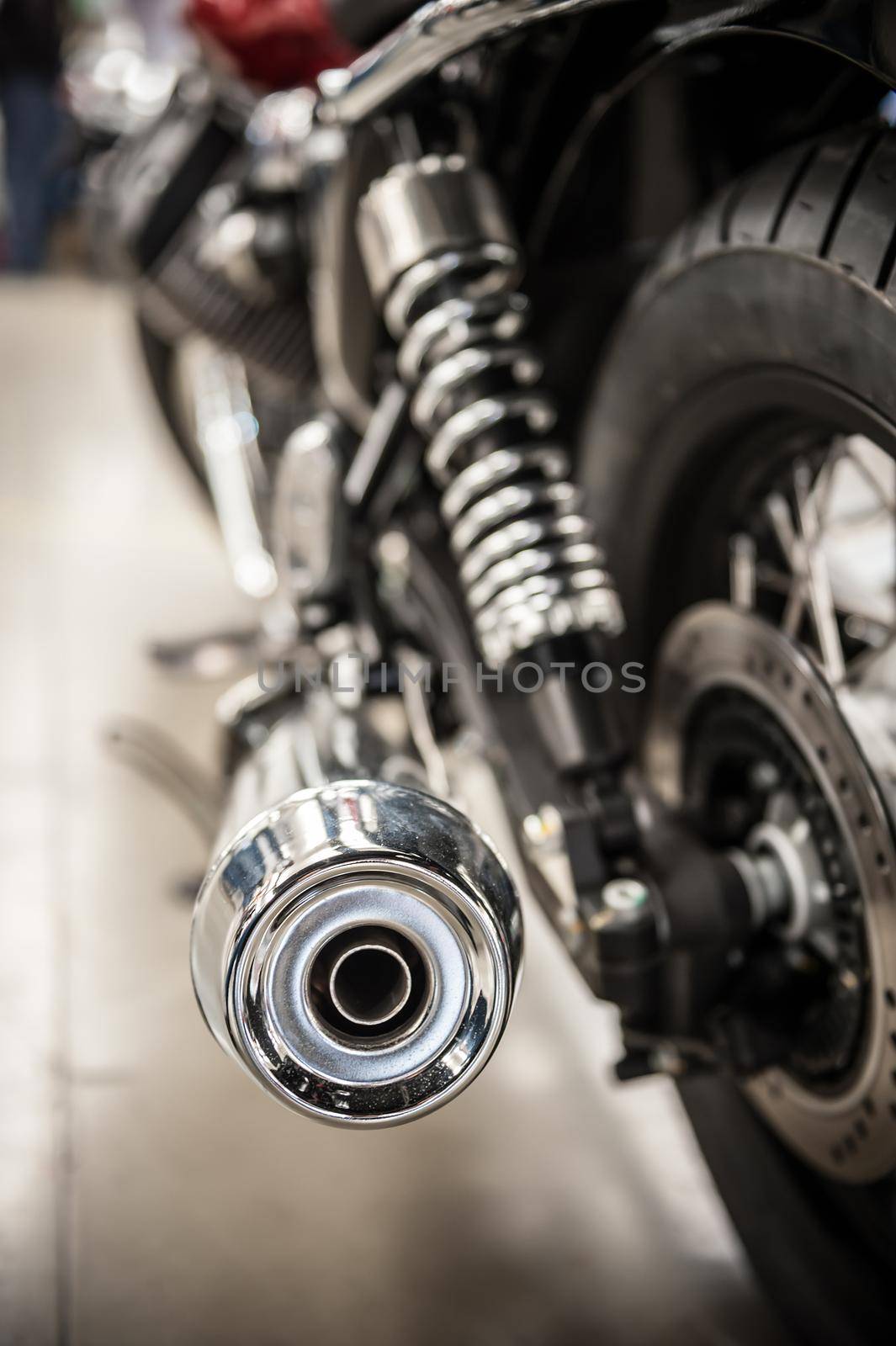 Chrome exhaust pipe of a beautiful motorcycle