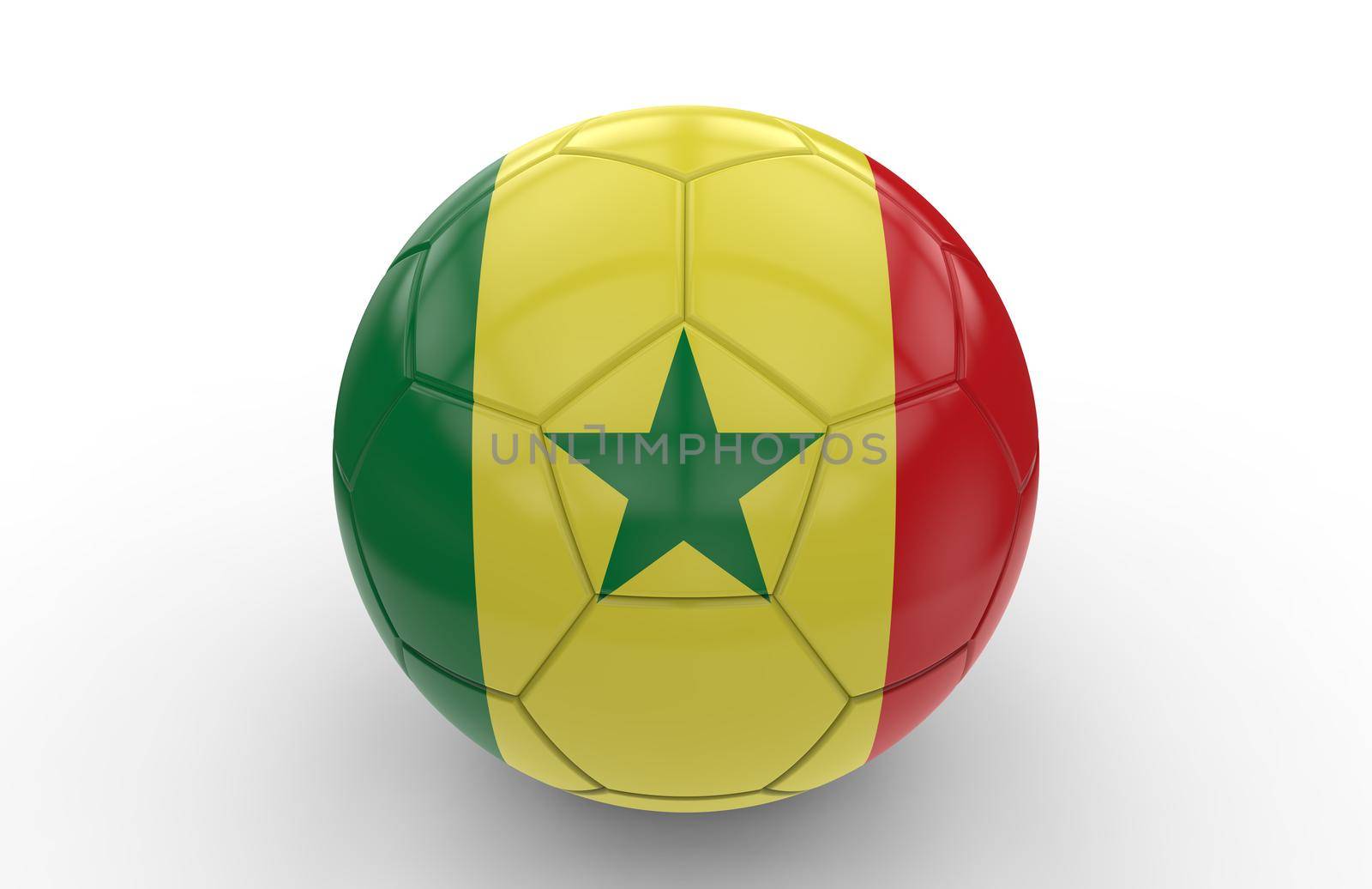 Soccer ball with Senegal flag isolated on white background; 3d rendering