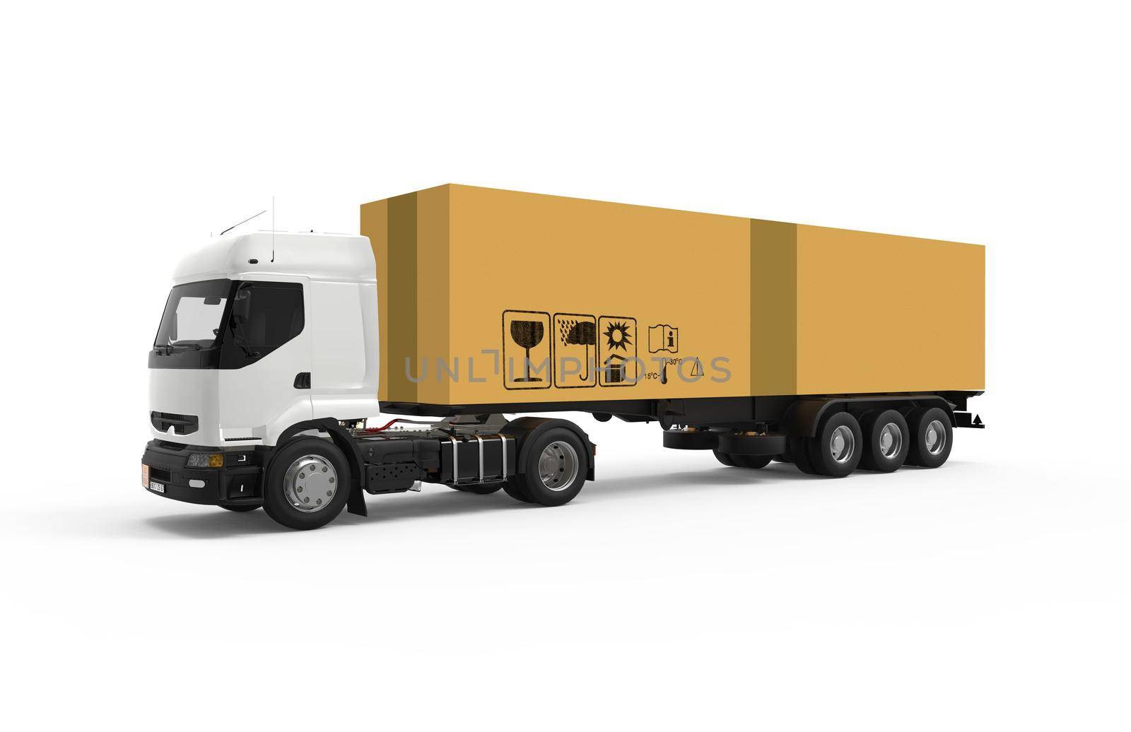 Truck transport a big cardboard box isolated