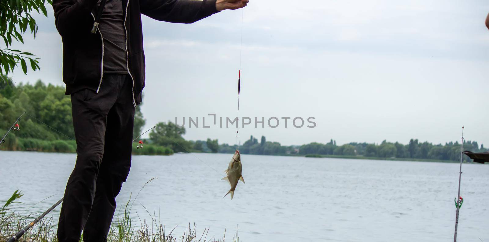Fishing. Fish on a hook. Selective focus Nature