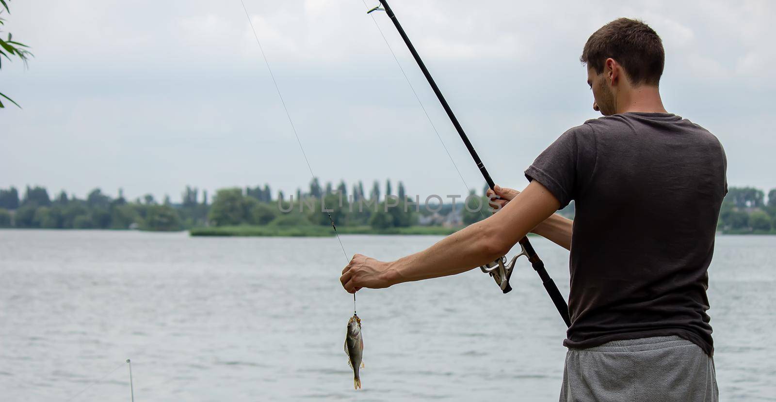Fishing. Fish on a hook. Selective focus Nature
