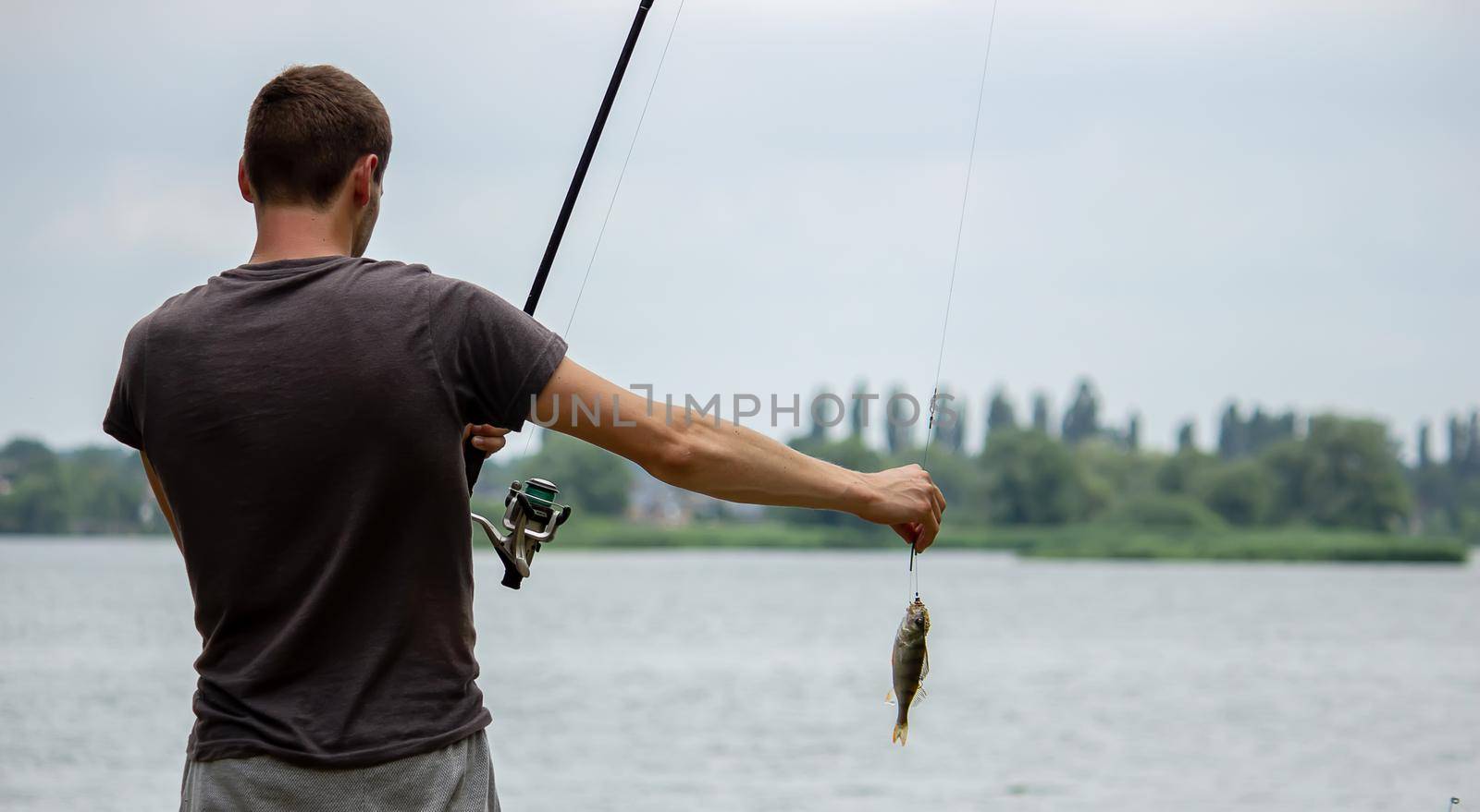 Fishing. Fish on a hook. Selective focus Nature