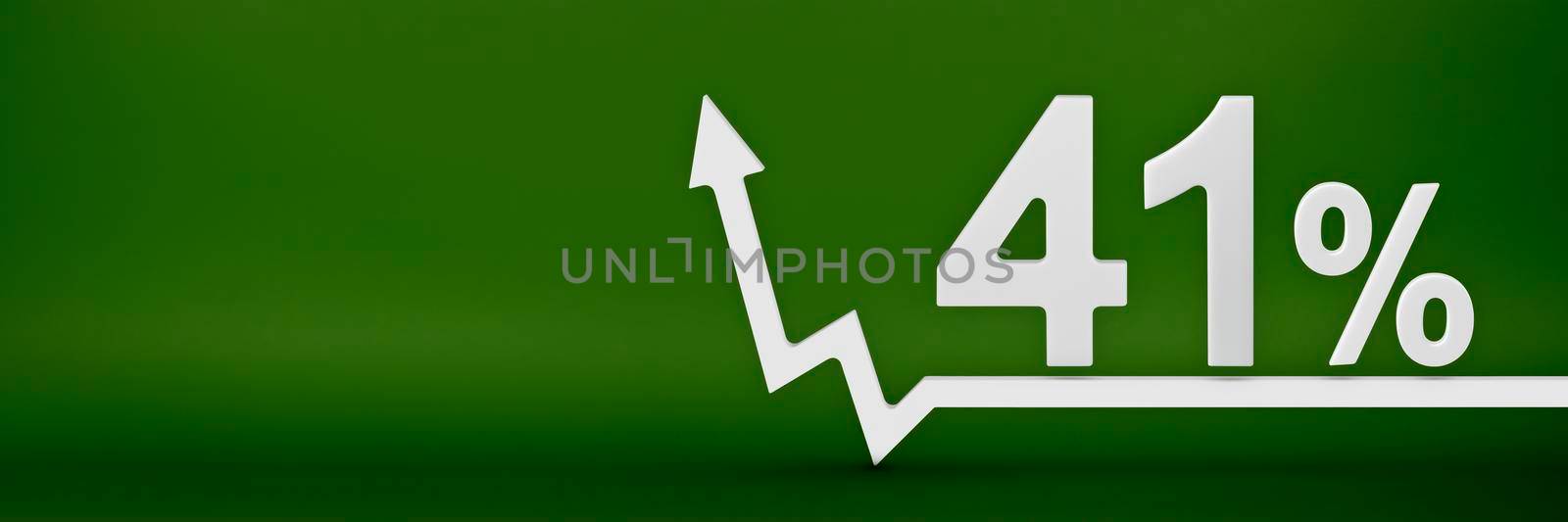 41 percent. The arrow on the graph points up. Rising prices, inflation, increase in income, increase in interest rates, taxes. 3d banner, forty one percent sign discount on a green background. by SERSOL